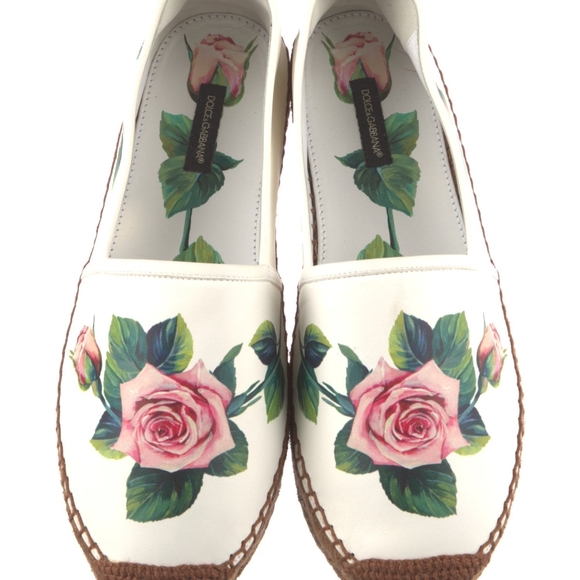 Dolce & Gabbana White and Pink Rose Print Espadrilles - Picture 2 of 7